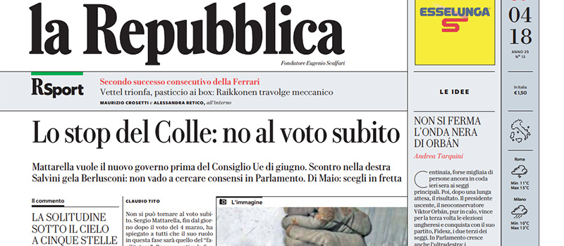 Le prime pagine di lunedì 9 aprile 2018