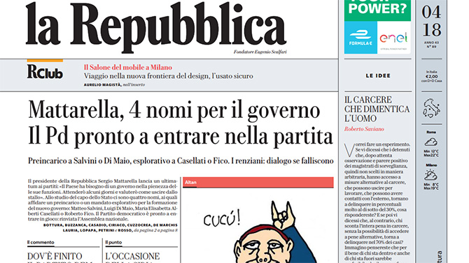 Le prime pagine di sabato 14 aprile 2018