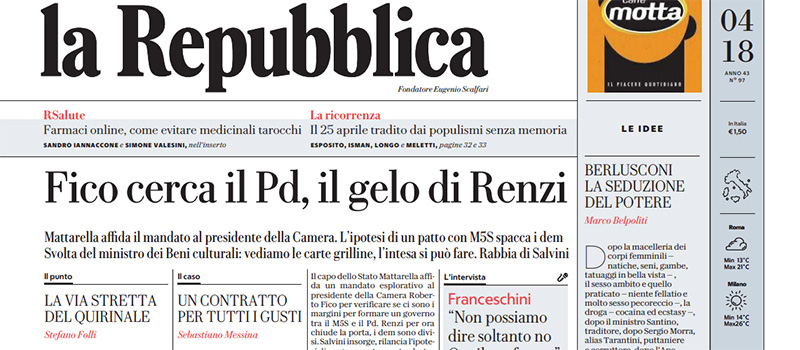 Le prime pagine di martedì 24 aprile 2018