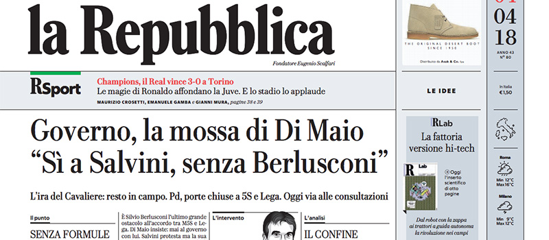 Le prime pagine di mercoledì 4 aprile 2018