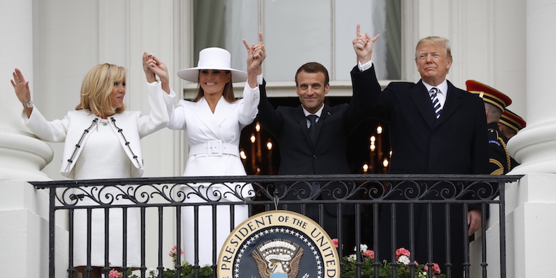 I presidenti Donald Trump e Emmanuel Macron con le mogli Melania e Brigitte alla Casa Bianca, Washington, 24 aprile 2018
(AP Photo/Pablo Martinez Monsivais)