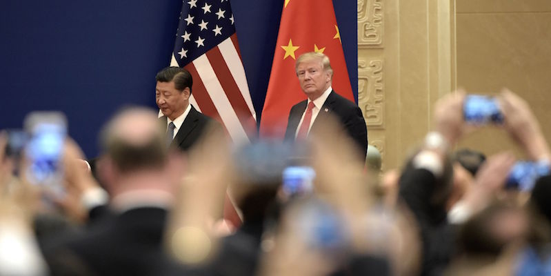 Donald Trump e Xi Jinping a Pechino, il 9 novembre 2017 (FRED DUFOUR/AFP/Getty Images)