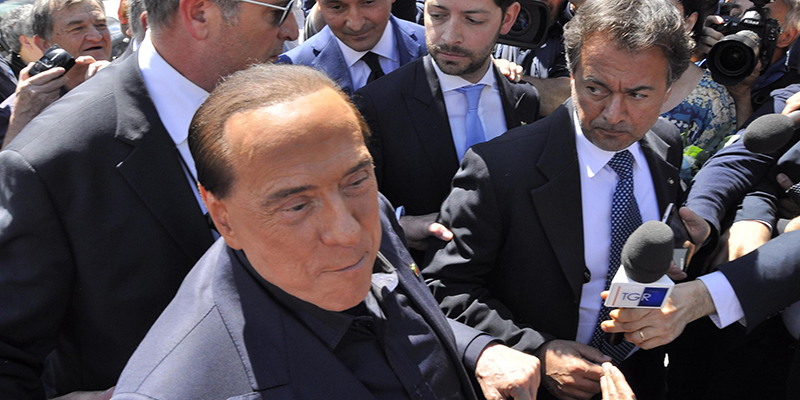 Il leader di Forza Italia, Silvio Berlusconi ad Aosta a sostegno dei candidati del centrodestra in vista delle elezioni regionali di domenica, 18 maggio 2018. (ANSA/ THIERRY PRONESTI)