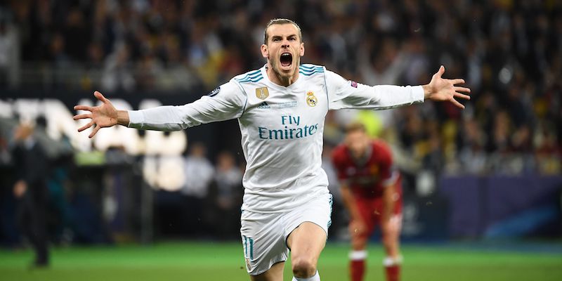 Gareth Bale esulta dopo il gol segnato al Liverpool nella finale di Champions League (FRANCK FIFE/AFP/Getty Images)