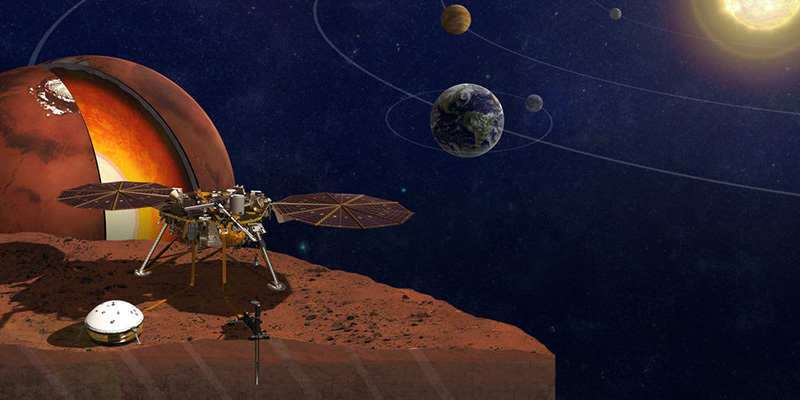 Il lander InSight su Marte, in un'elaborazione grafica (NASA)
