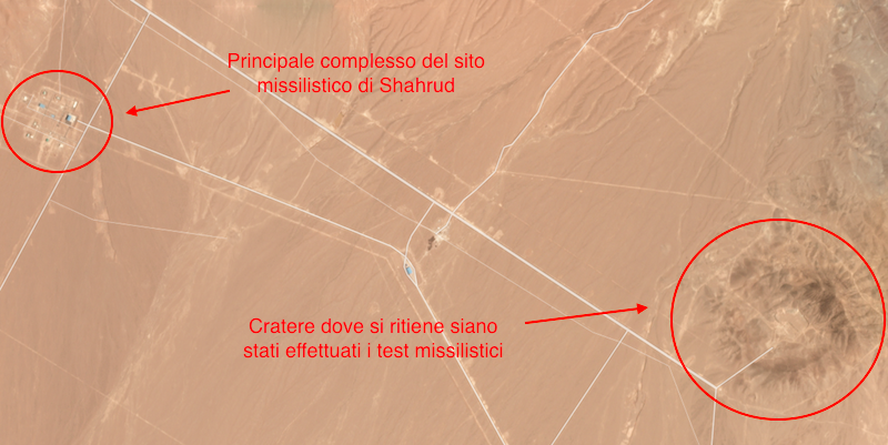 Immagine satellitare del sito missilistico di Shahrud, in Iran (Immagine di Planet Labs Inc. rielaborata dal Post )