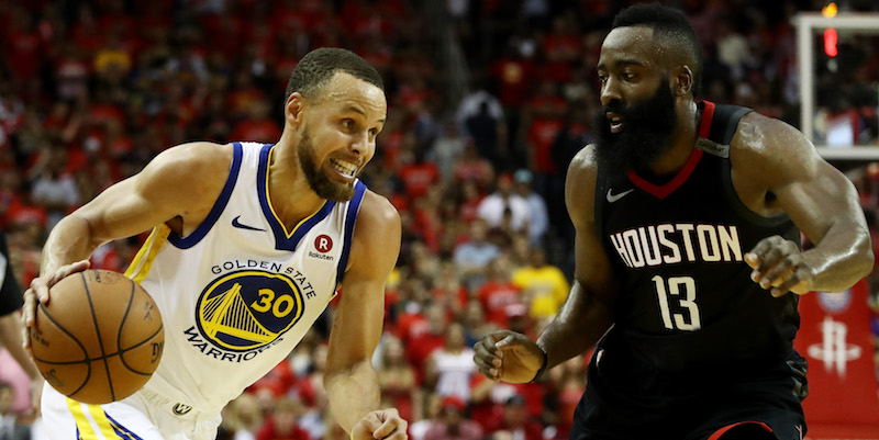 Stephen Curry e James Harden (Ronald Martinez/Getty Images)