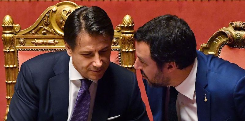 Giuseppe Conte con Matteo Salvini. (ANDREAS SOLARO/AFP/Getty Images)
