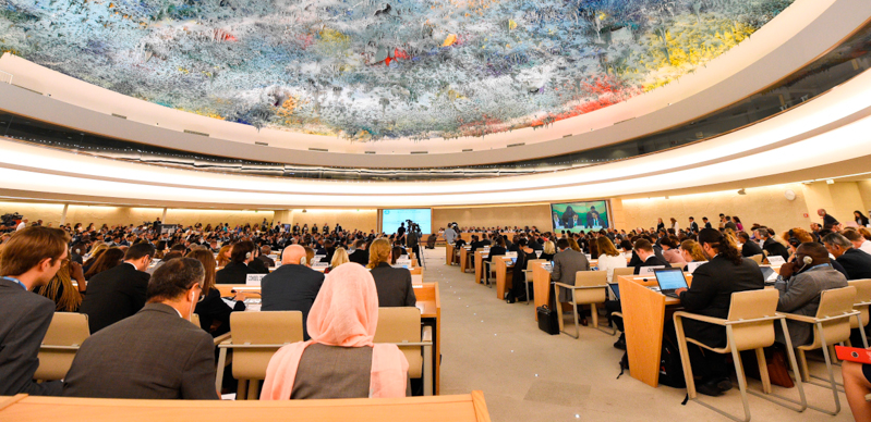 La sede del Consiglio per i diritti umani delle Nazioni Unite a Ginevra. (ALAIN GROSCLAUDE/AFP/Getty Images)