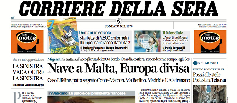 Le prime pagine di mercoledì 27 giugno 2018