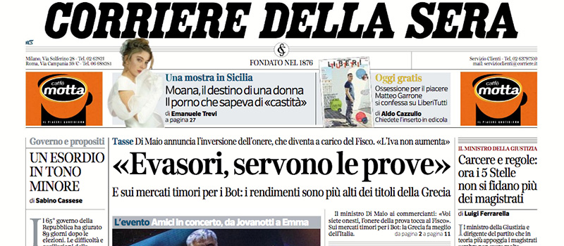 Le prime pagine di venerdì 8 giugno 2018