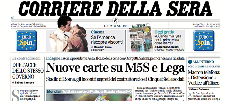 Le prime pagine di venerdì 15 giugno 2018