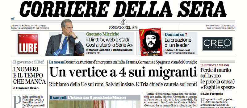 Le prime pagine di mercoledì 20 giugno 2018