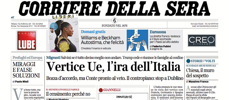 Le prime pagine di giovedì 21 giugno 2018