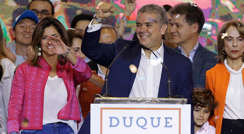 Ivan Duque festeggia la sua vittoria alle elezioni presidenziali colombiane - Bogotà, Colombia (AP Photo/Fernando Vergara)