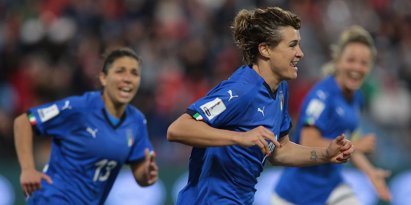 Cristina Girelli esulta dopo il gol segnato al Belgio (Emilio Andreoli/Getty Images)