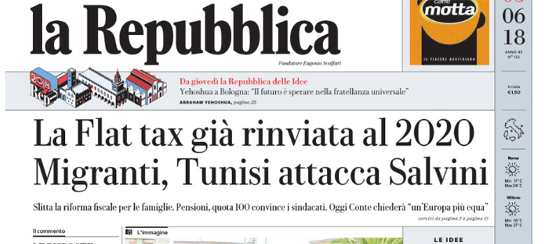 Le prime pagine di martedì 5 giugno 2018