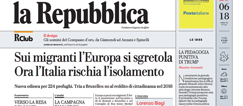 Le prime pagine di sabato 23 giugno 2018