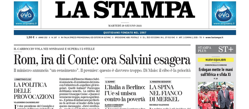 Le prime pagine di martedì 19 giugno 2018