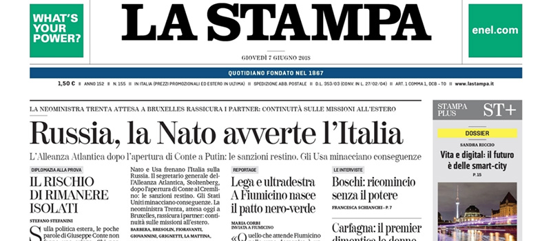 Le prime pagine di giovedì 7 giugno 2018
