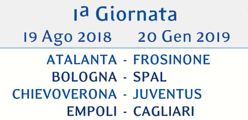 Serie A 2018/2019: il calendario tutte le partite del prossimo campionato