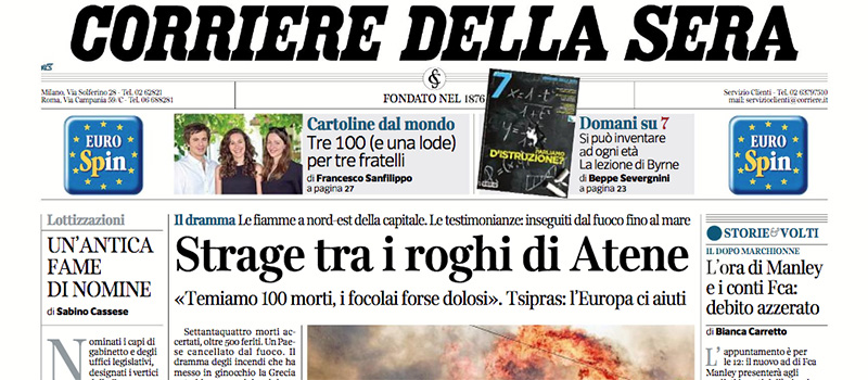 Le prime pagine di mercoledì 25 luglio 2018