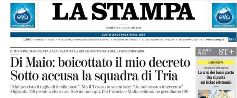 Le prime pagine di domenica 15 luglio 2018