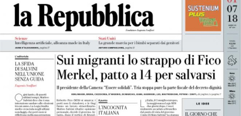 Le prime pagine di domenica 1 luglio 2018