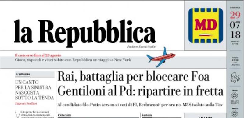 Le prime pagine di domenica 29 luglio 2018