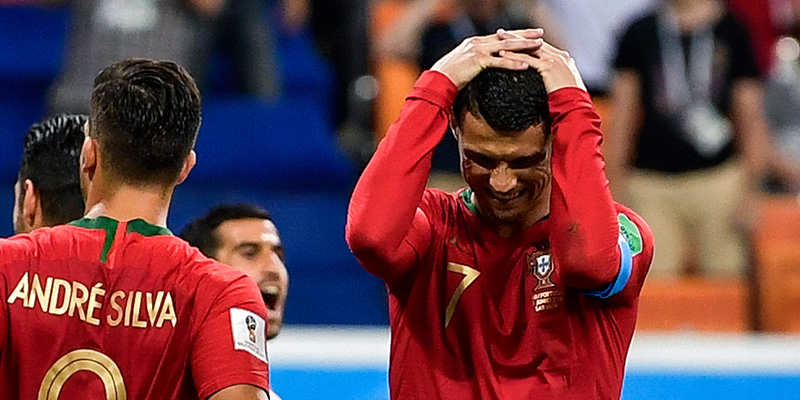 Cristiano Ronaldo durante la partita del Portogallo contro l'Iran ai mondiali di Russia 2018 (Imaginechina via AP Images)