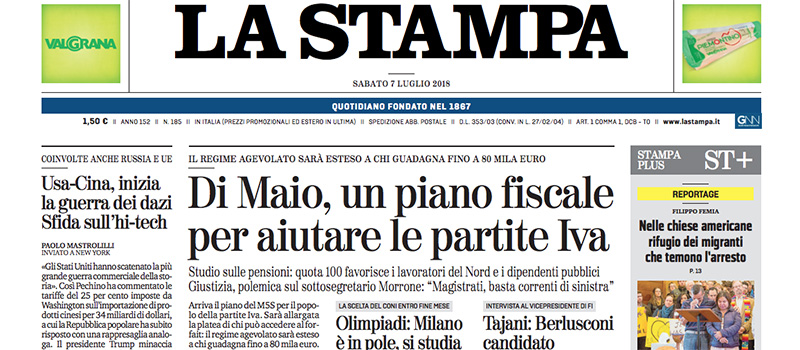 Le prime pagine di sabato 7 luglio 2018