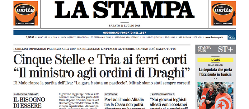 Le prime pagine di sabato 21 luglio 2018