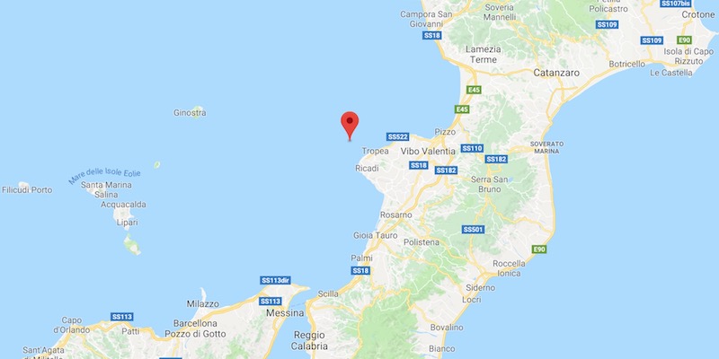 L'epicentro del terremoto (Google Maps con dati INGV)