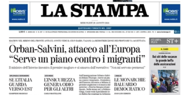 Le prime pagine di mercoledì 29 agosto 2018