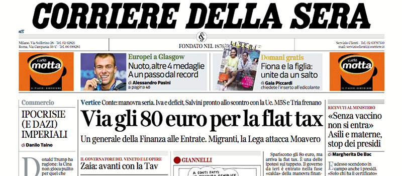 Le prime pagine di giovedì 9 agosto 2018
