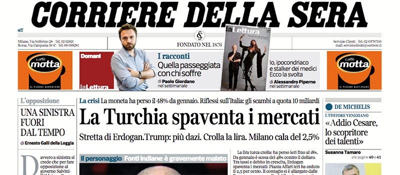 Le prime pagine di sabato 11 agosto 2018