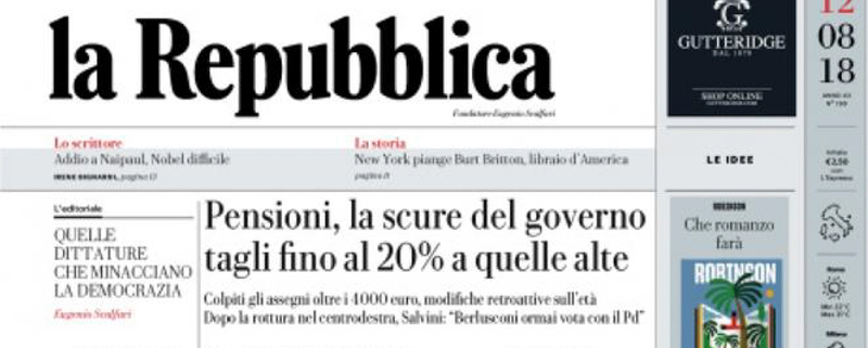 Le prime pagine di domenica 12 agosto 2018