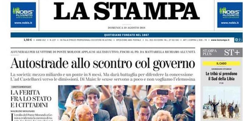 Le prime pagine di domenica 19 agosto 2018