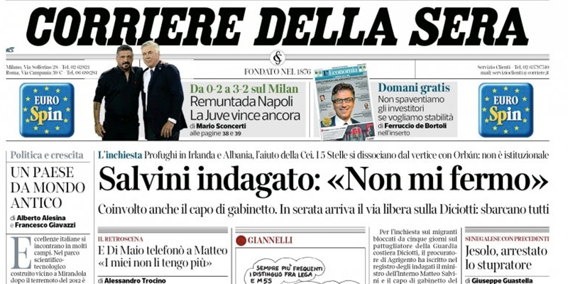 Le prime pagine di domenica 26 agosto 2018