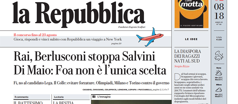 Le prime pagine di giovedì 2 agosto 2018