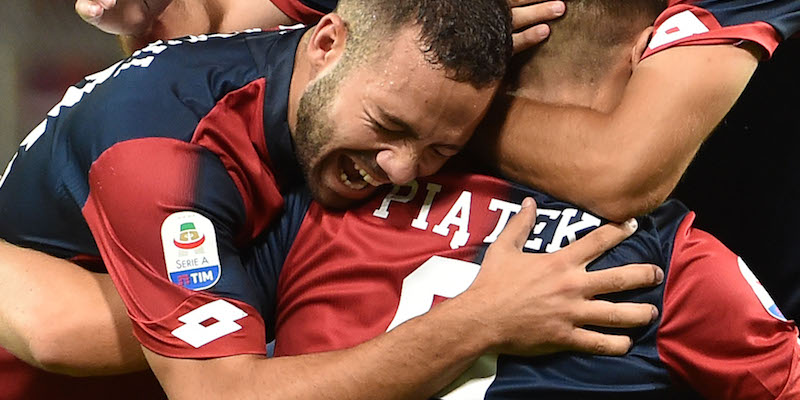 I giocatori del Genoa esultano per il gol di Piatek all'Empoli (Paolo Rattini/Getty Images)