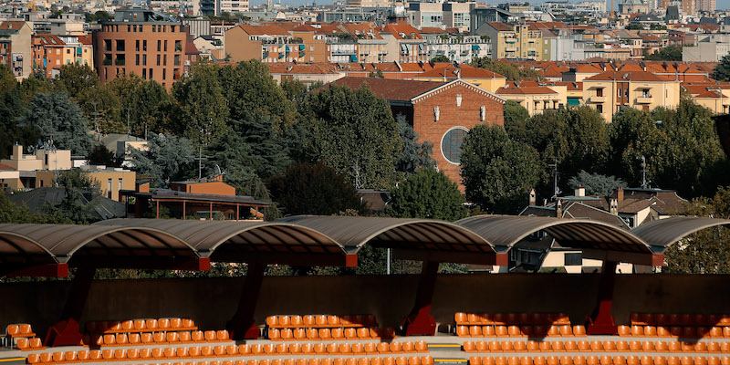 Milano fotografata dalla tribuna dello stadio Giuseppe Meazza (Emilio Andreoli/Getty Images)