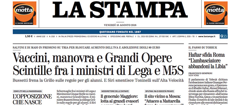 Le prime pagine di venerdì 10 agosto 2018