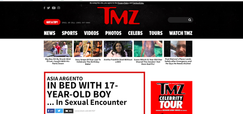 Il sito scandalistico TMZ ha pubblicato messaggi privati attribuiti ad Asia Argento sulla sua relazione con Jimmy Bennett