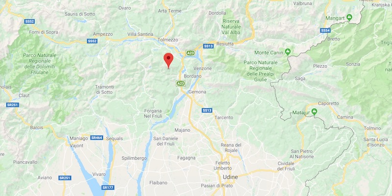 La posizione dell'epicentro del terremoto dell'11 agosto in provincia di Udine