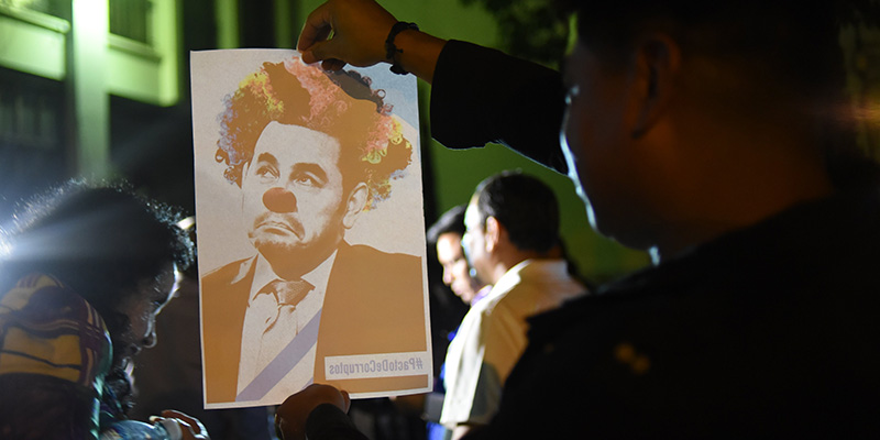 Una protesta a favore della Commissione internazionale anticorruzione e contro il presidente Morales, Guatemala, 16 settembre 2018 (JOHAN ORDONEZ/AFP/Getty Images)