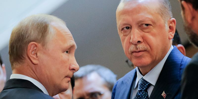 Vladimir Putin e Recep Tayyip Erdogan a Sochi, 17 settembre 2018 (ALEXANDER ZEMLIANICHENKO/AFP/Getty Images)