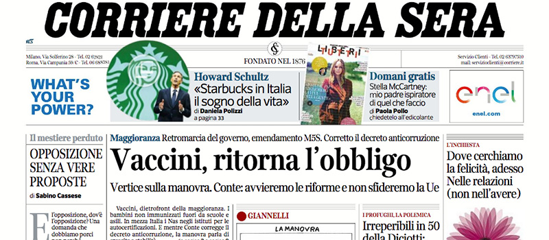 Le prime pagine di giovedì 6 settembre 2018