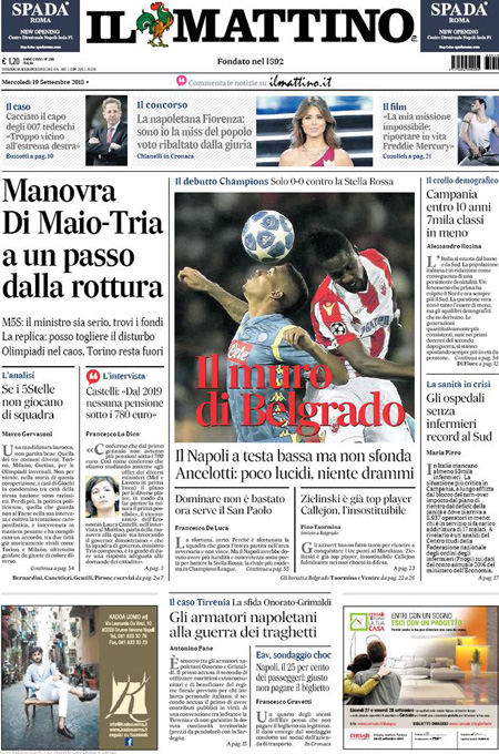 Le prime pagine di mercoledì 19 settembre 2018 - Il Post