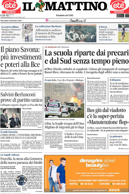 Le prime pagine di mercoledì 5 settembre 2018 - Il Post
